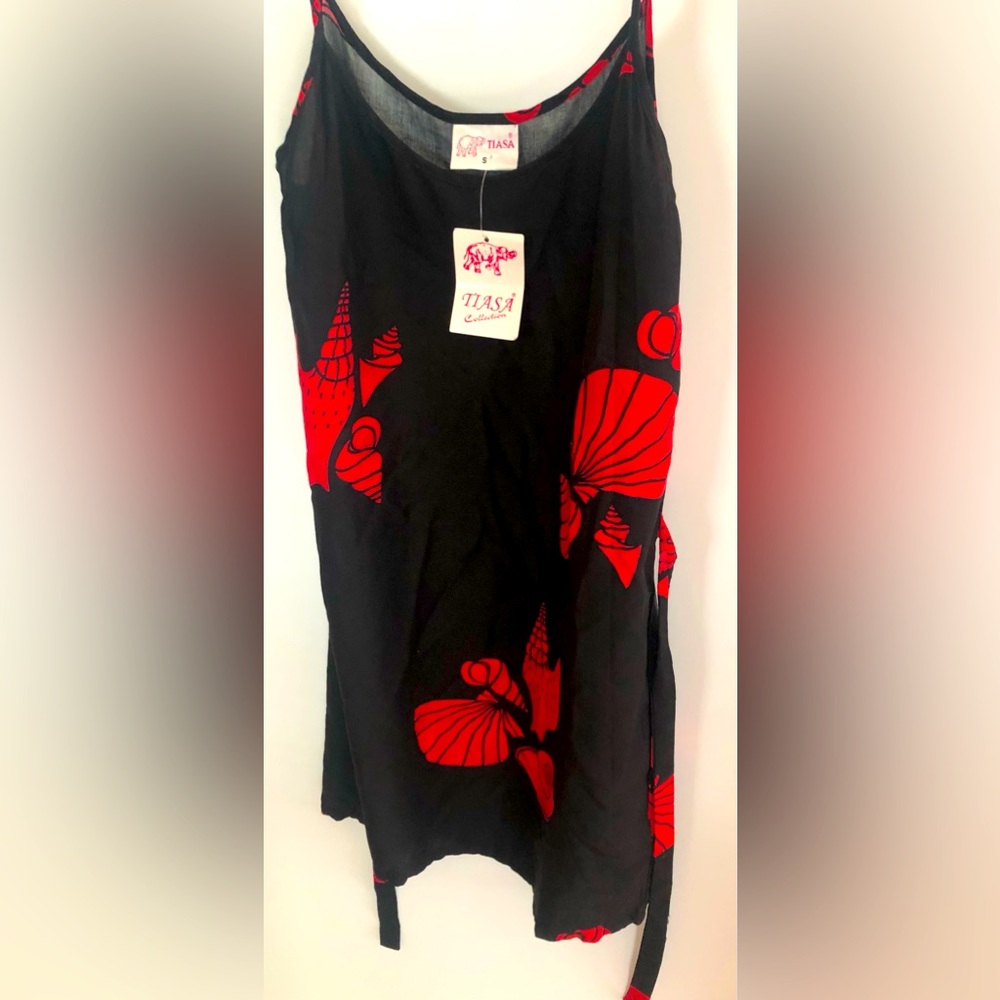 BOCA RATON NEW OLD STK BEACH RESORT WEAR  Black w/ Red SHELLS TIASA Dress  S